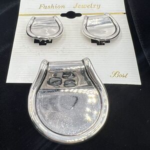 Vintage Pierced Earrings And Pendant Chunky Thumb Print Style Silver Plated BEST